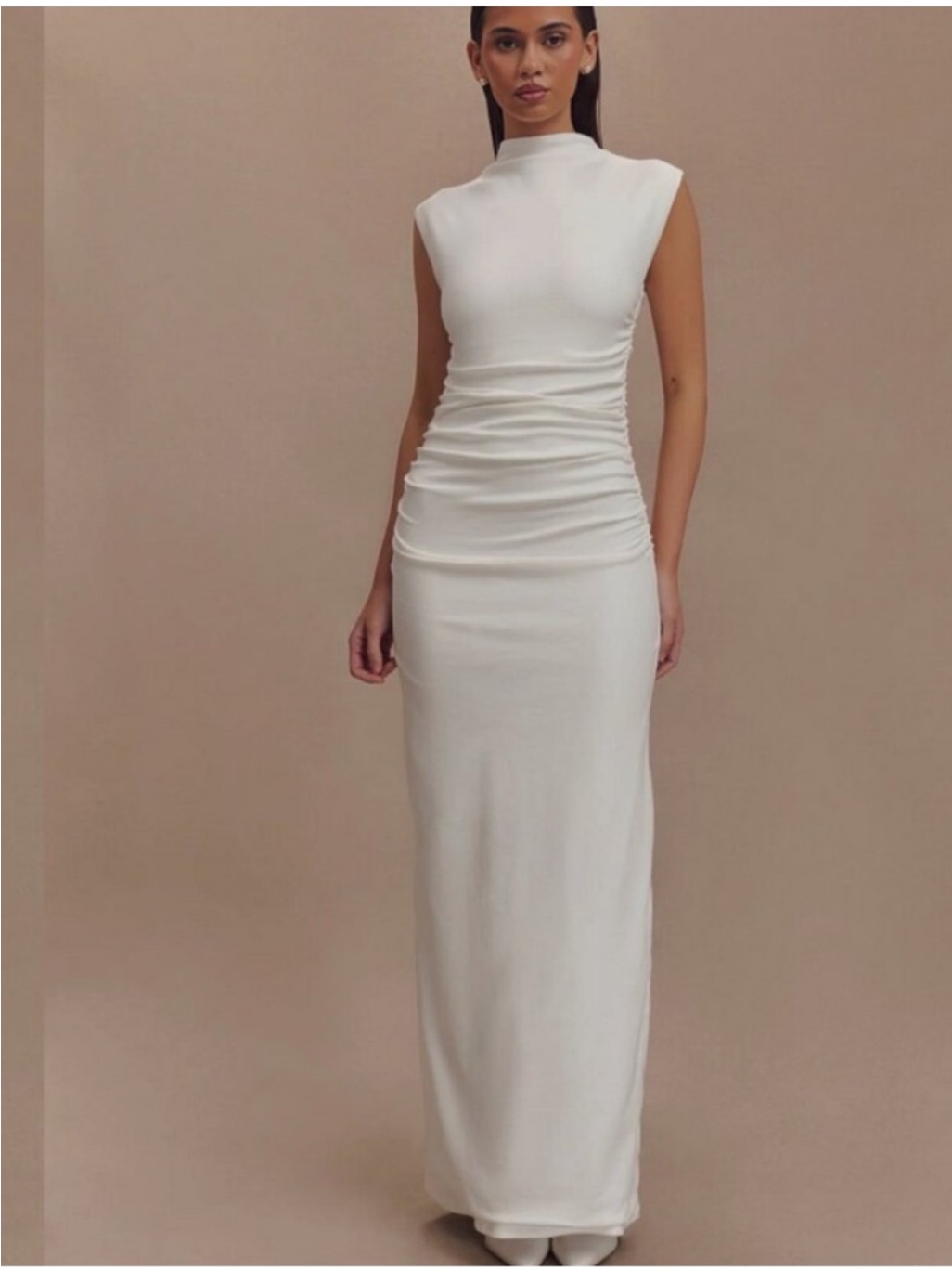 Meshki Elliott Sleeveless White Ruched Maxi Dress